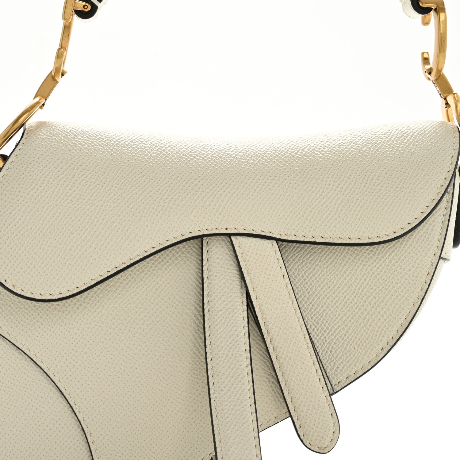Christian Dior Grained Calfskin Mini Saddle Bag White
