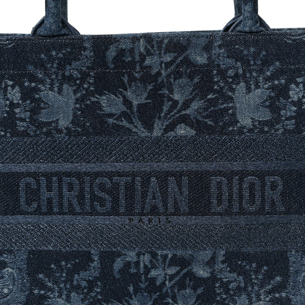 Christian Dior Denim Flowers Embroidered Medium Book Tote Blue