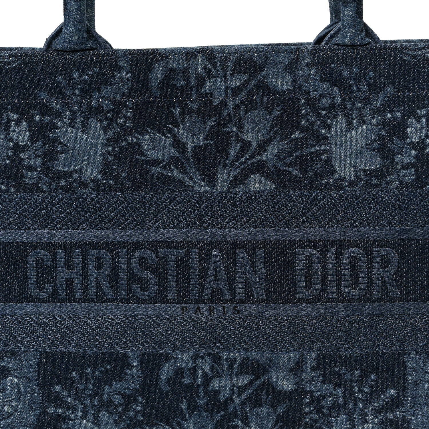 Christian Dior Denim Flowers Embroidered Medium Book Tote Blue