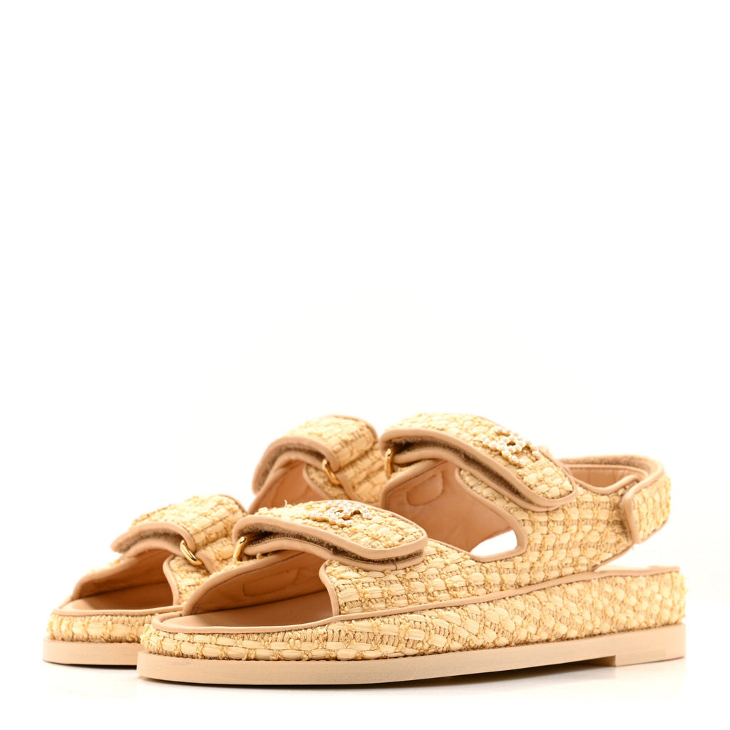 Braided Fabric Velcro Dad Sandals 36.5 Beige