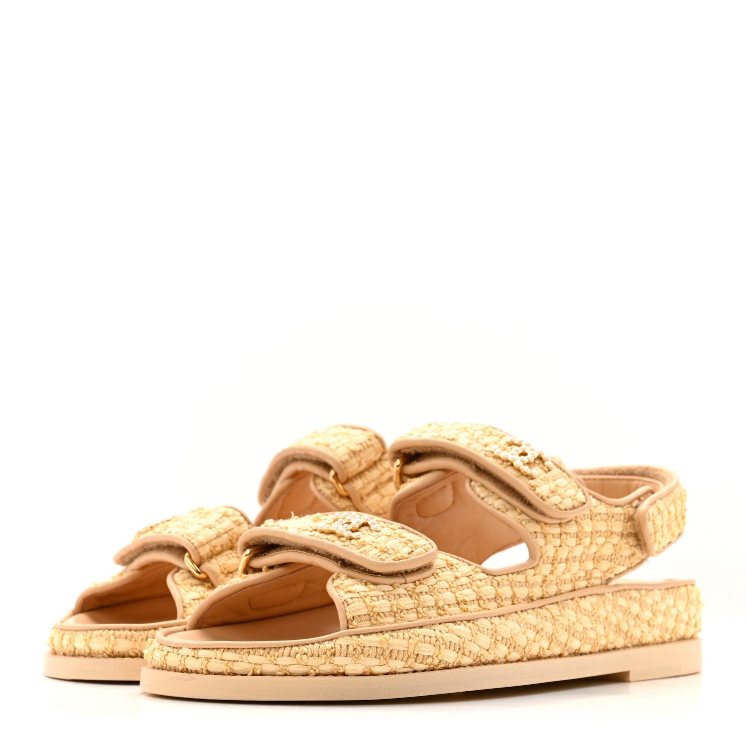 Braided Fabric Velcro Dad Sandals 36.5 Beige