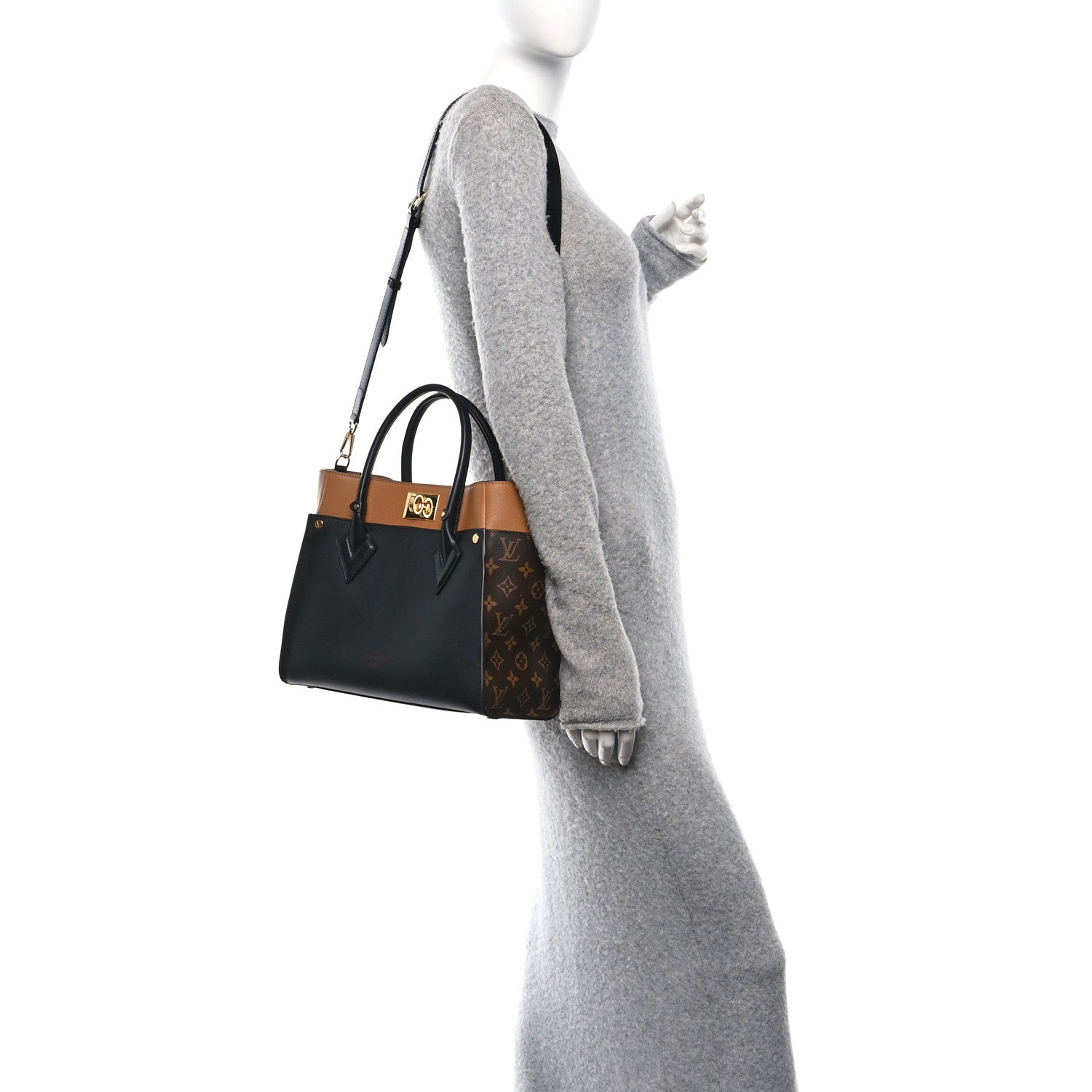 Louis Vuitton Calfskin Monogram On My Side MM Black