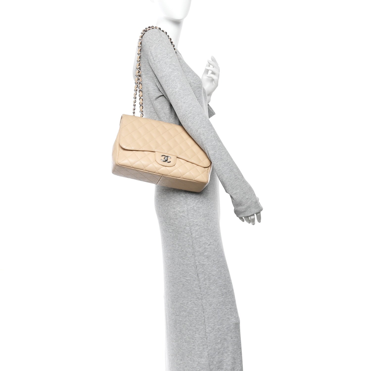 Chanel Caviar Quilted Jumbo Single Flap Beige Clair