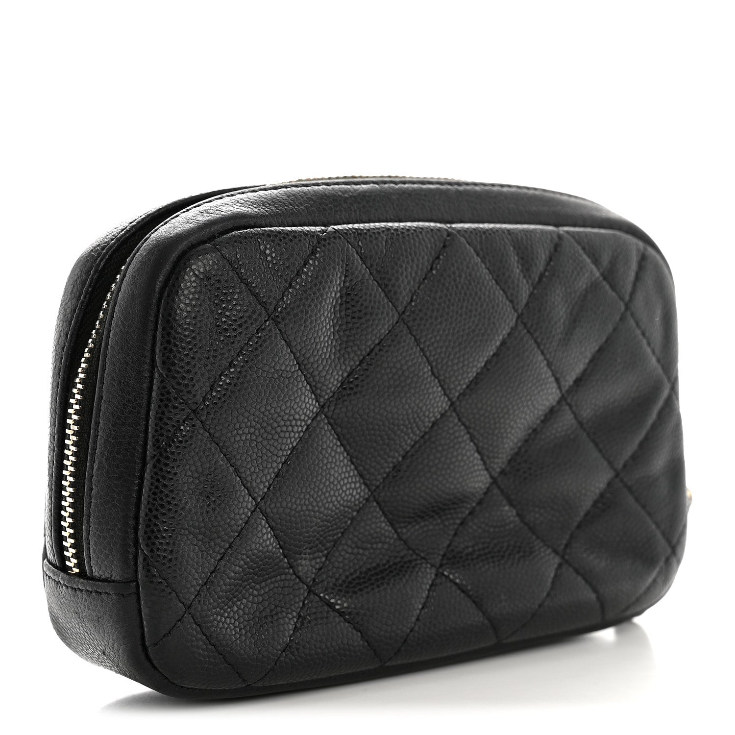 Caviar Quilted Small Curvy Pouch Cosmetic Case Black