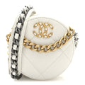 Chanel Shiny Goatskin Quilted Chanel 19 Round Clutch With Chain White