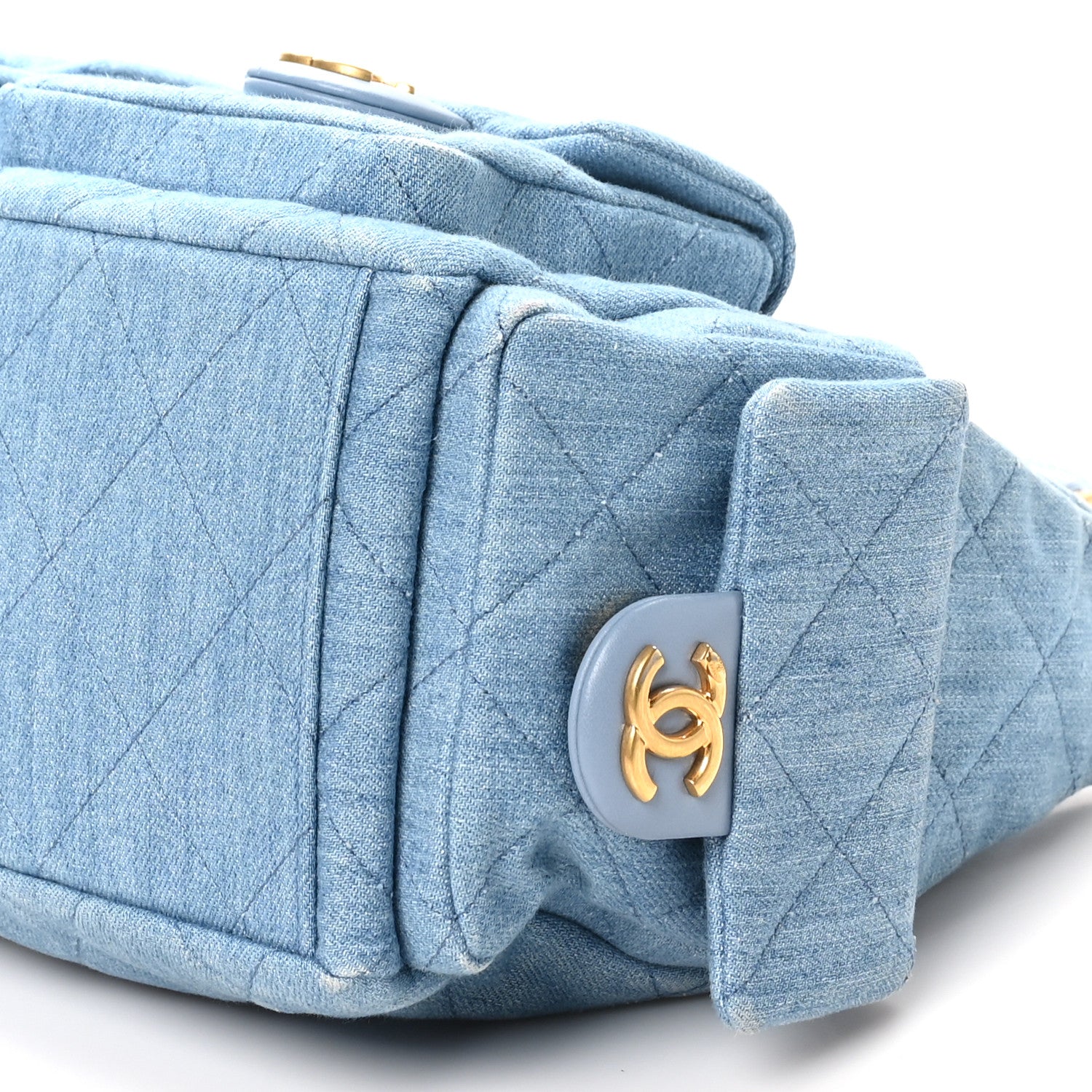 Chanel Washed Denim Quilted Large Trendy Pockets Hobo Blue