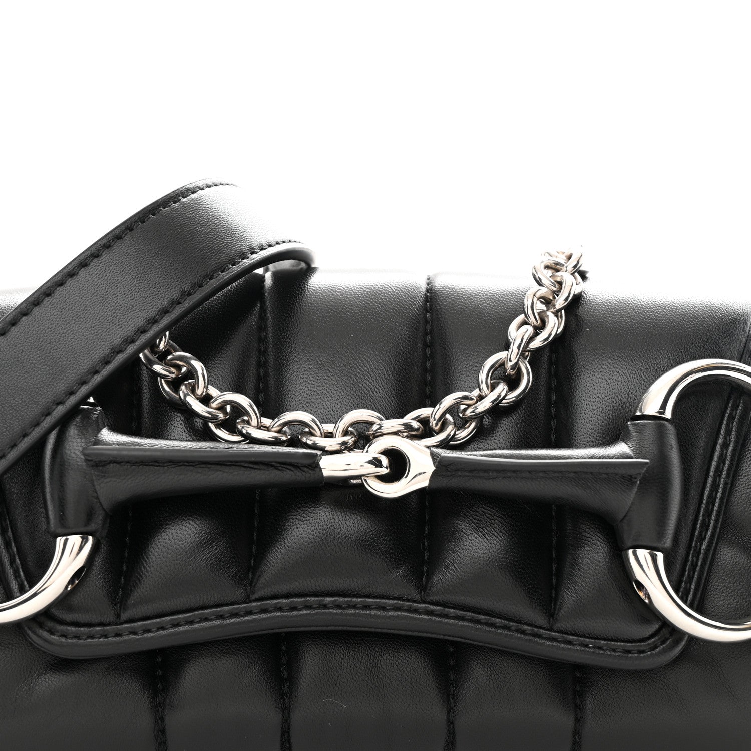 Gucci Nappa Vertical Matelasse Small Maxi Horsebit Chain Shoulder Bag Black
