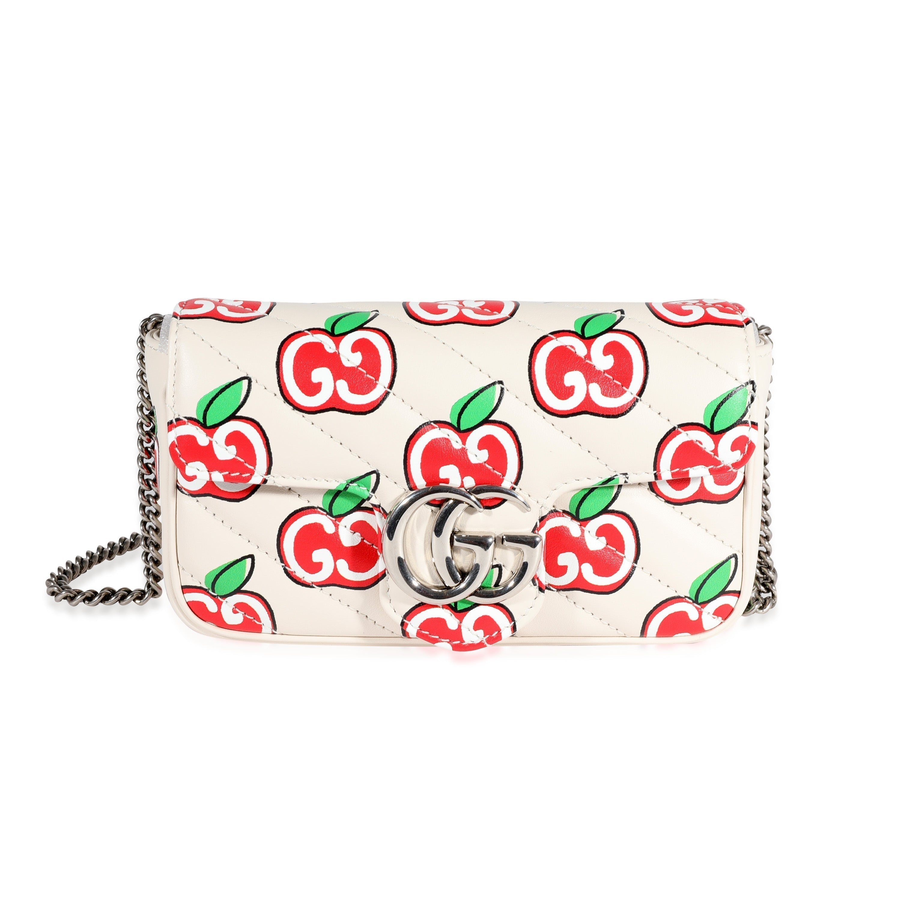 Gucci GG Apple White Matelassé Super Mini Marmont Bag