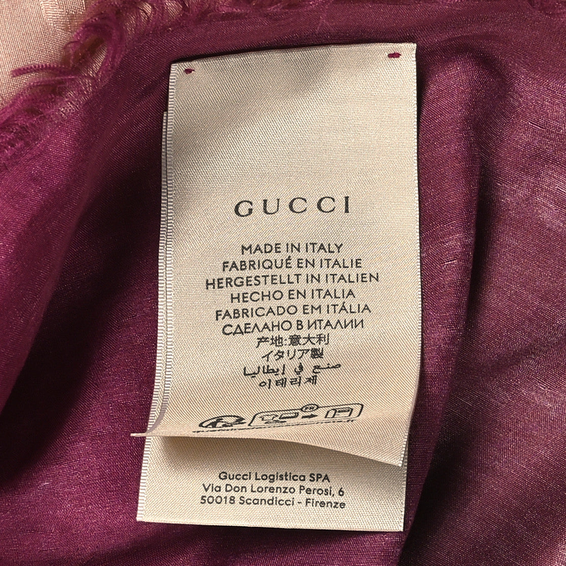 Gucci Cotton Silk Ombre Interlocking G Fringe Scarf Pink Beige
