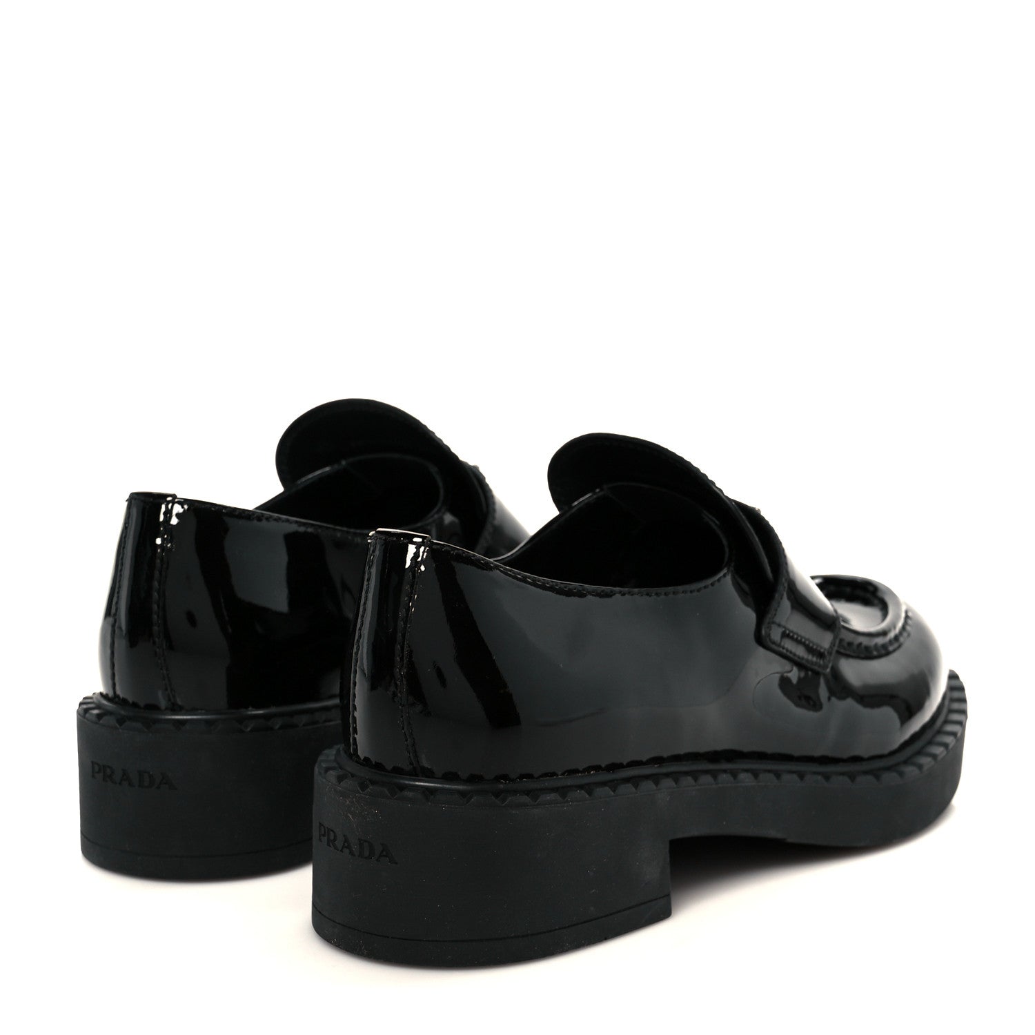 Prada Vernice Metal Triangle Logo 50mm Loafers 39.5 Black