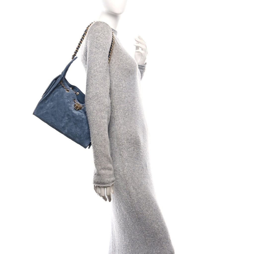 Chanel Suede Quilted Small Chanel 25 Handbag Blue