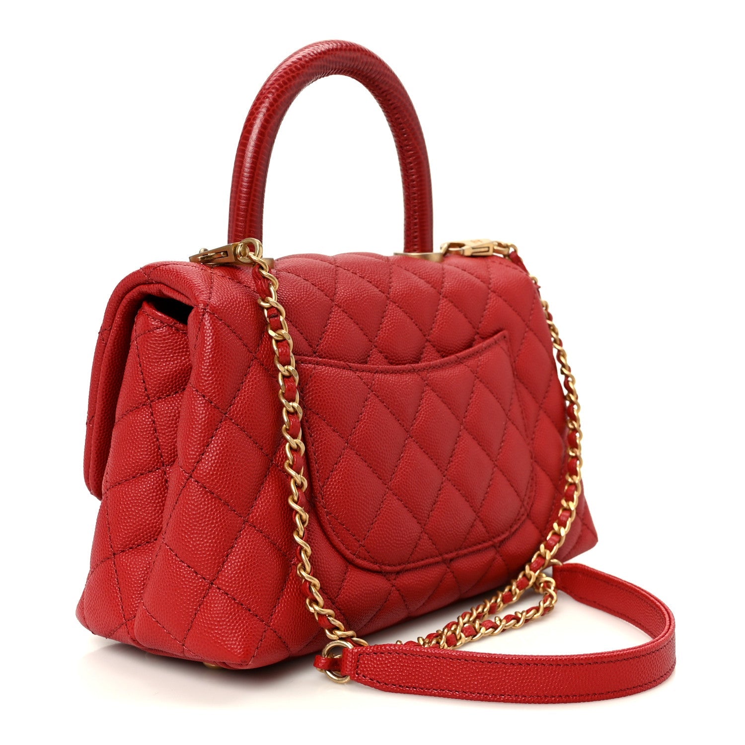 Chanel Caviar Lizard Embossed Quilted Mini Coco Handle Flap Red