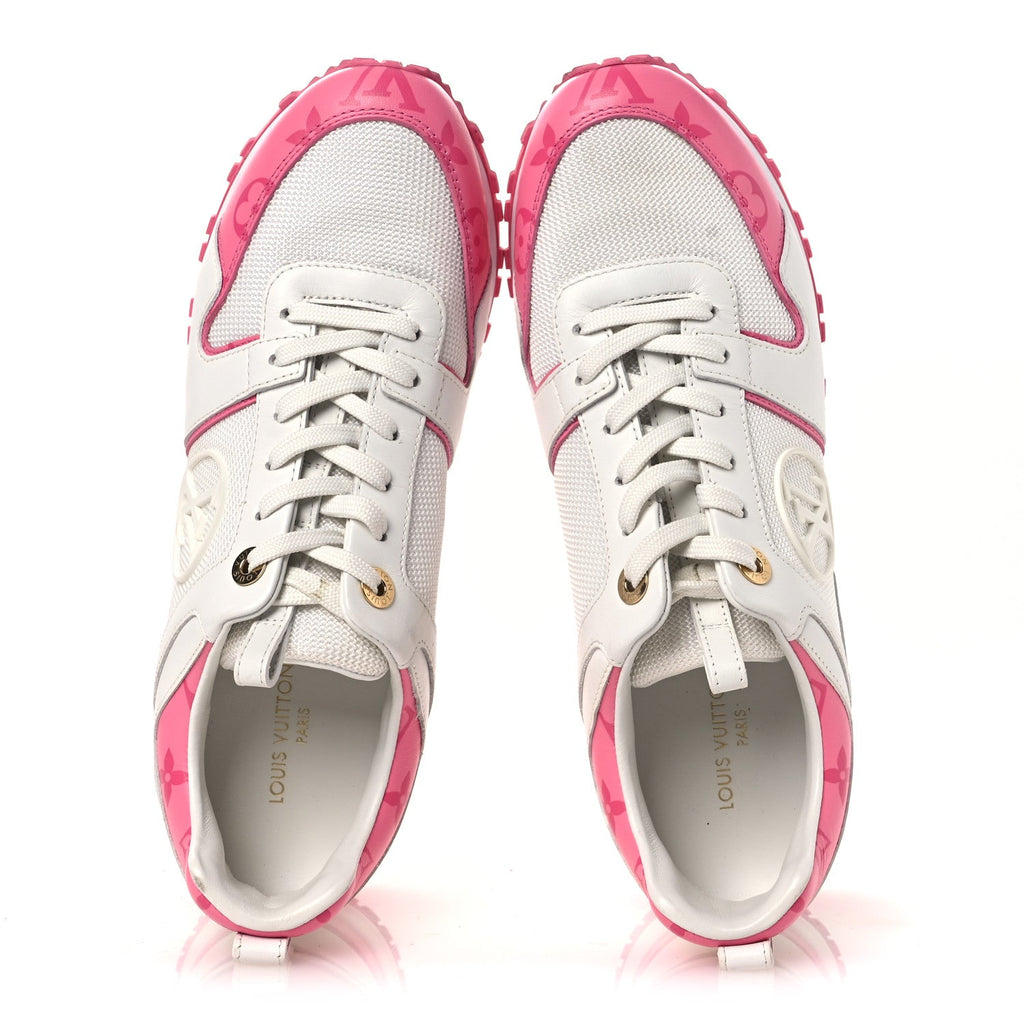 Louis Vuitton Calfskin Monogram Run Away Sneakers 38.5 White Pink