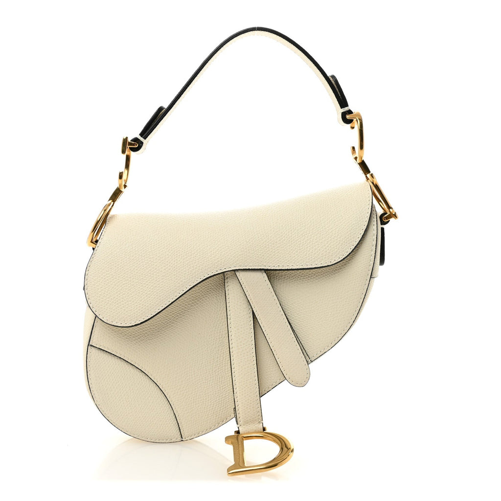 Christian Dior Grained Calfskin Mini Saddle Bag White