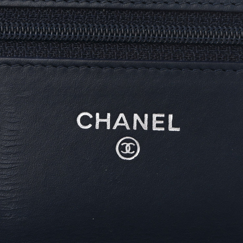Chanel Patent Quilted Wallet On Chain WOC Navy Blue