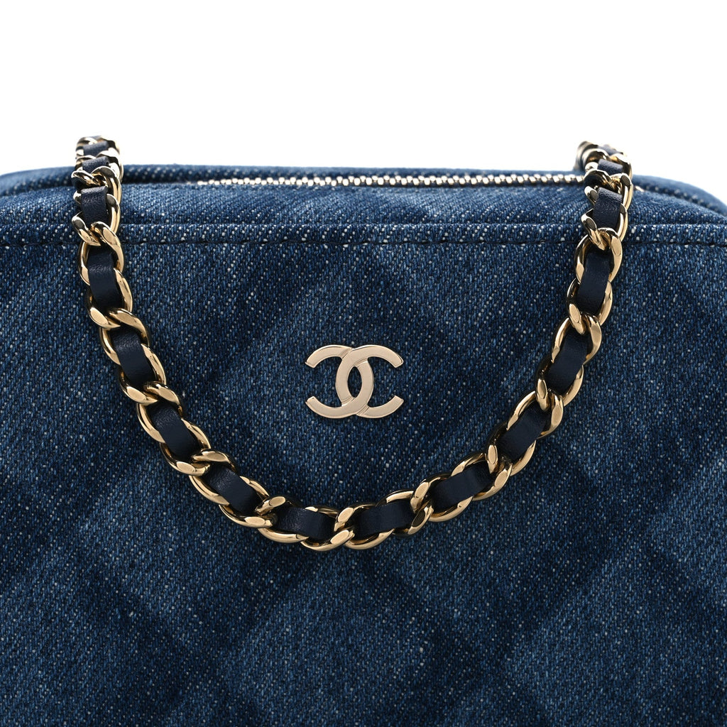 Chanel Printed Denim CC Camera Case Blue