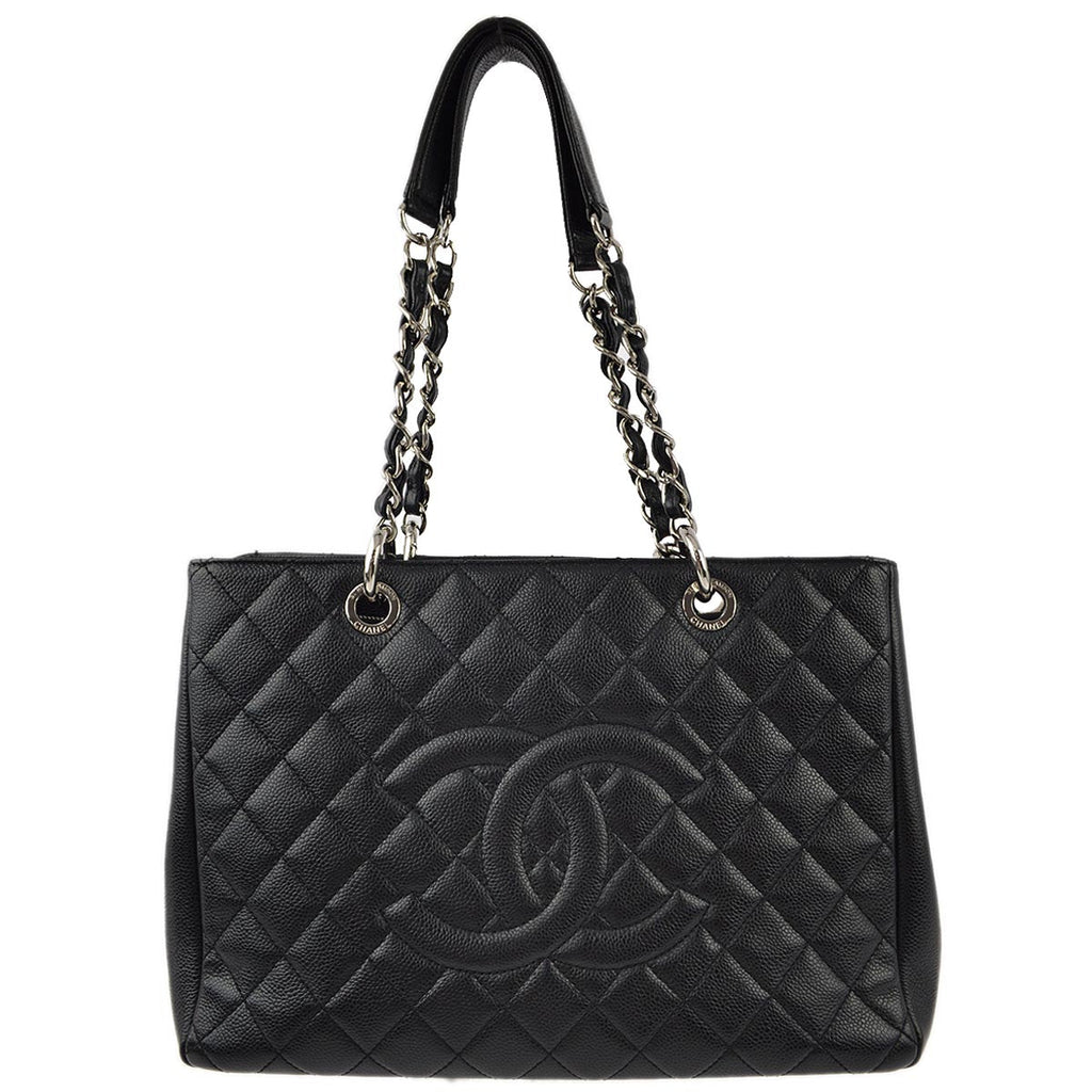 Chanel 2012 Black Caviar Grand Shopping Tote GST Chain Handbag