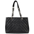 Chanel 2012 Black Caviar Grand Shopping Tote GST Chain Handbag