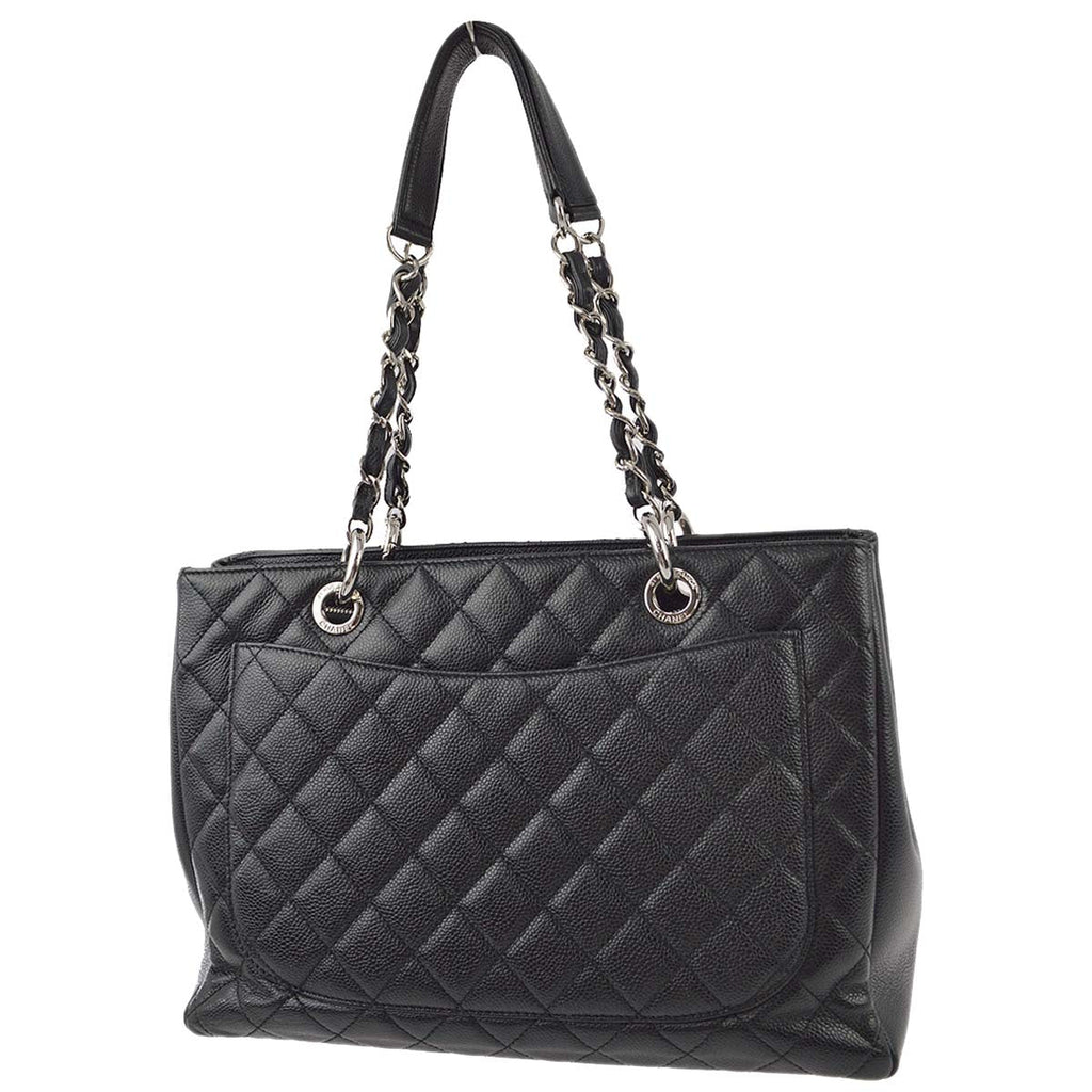Chanel 2012 Black Caviar Grand Shopping Tote GST Chain Handbag