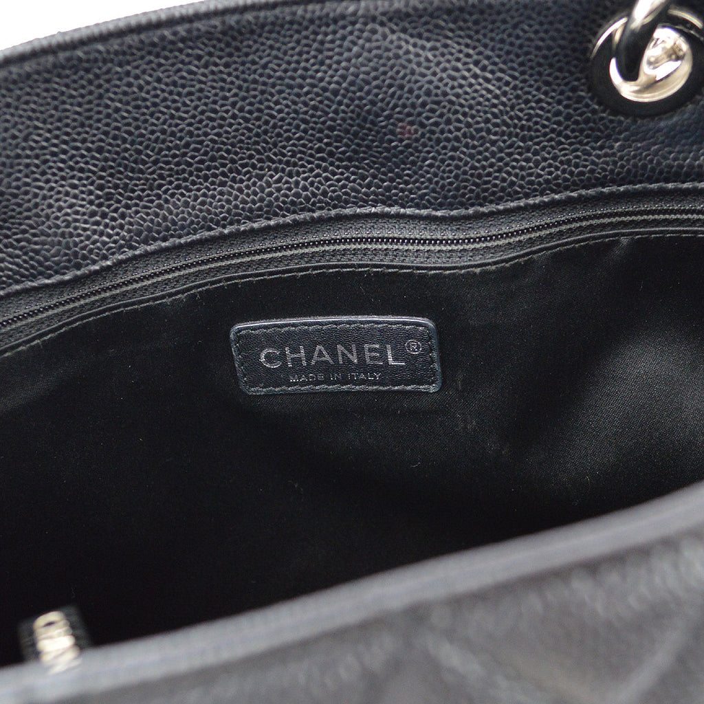 Chanel 2012 Black Caviar Grand Shopping Tote GST Chain Handbag