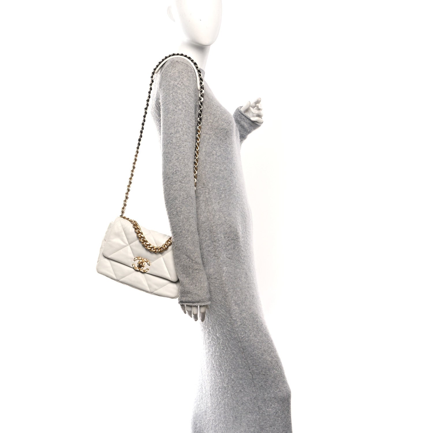 Chanel Goatskin Quilted Medium Chanel 19 Flap White
