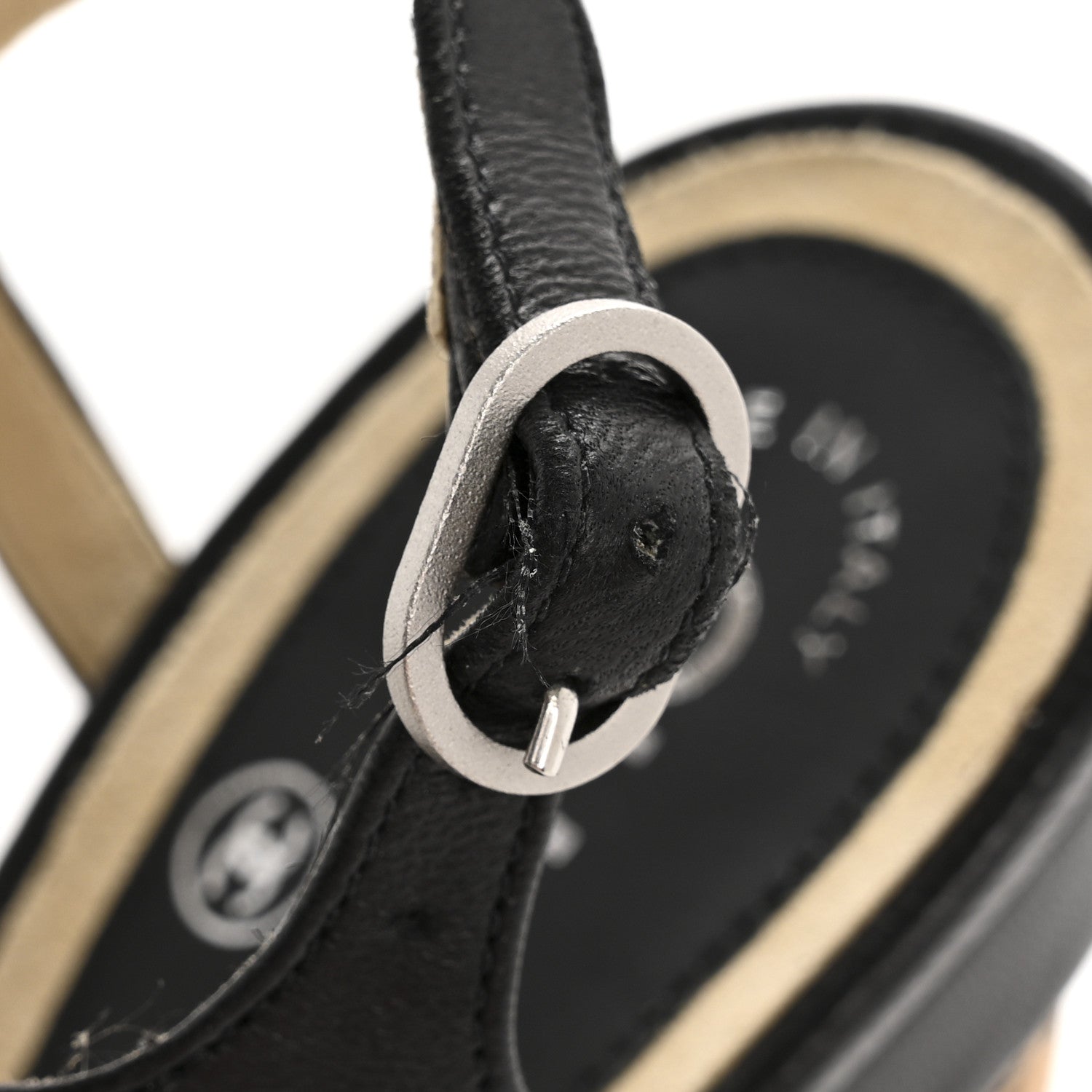 Lambskin Cork Camellia Wedge Sandals 37.5 Black
