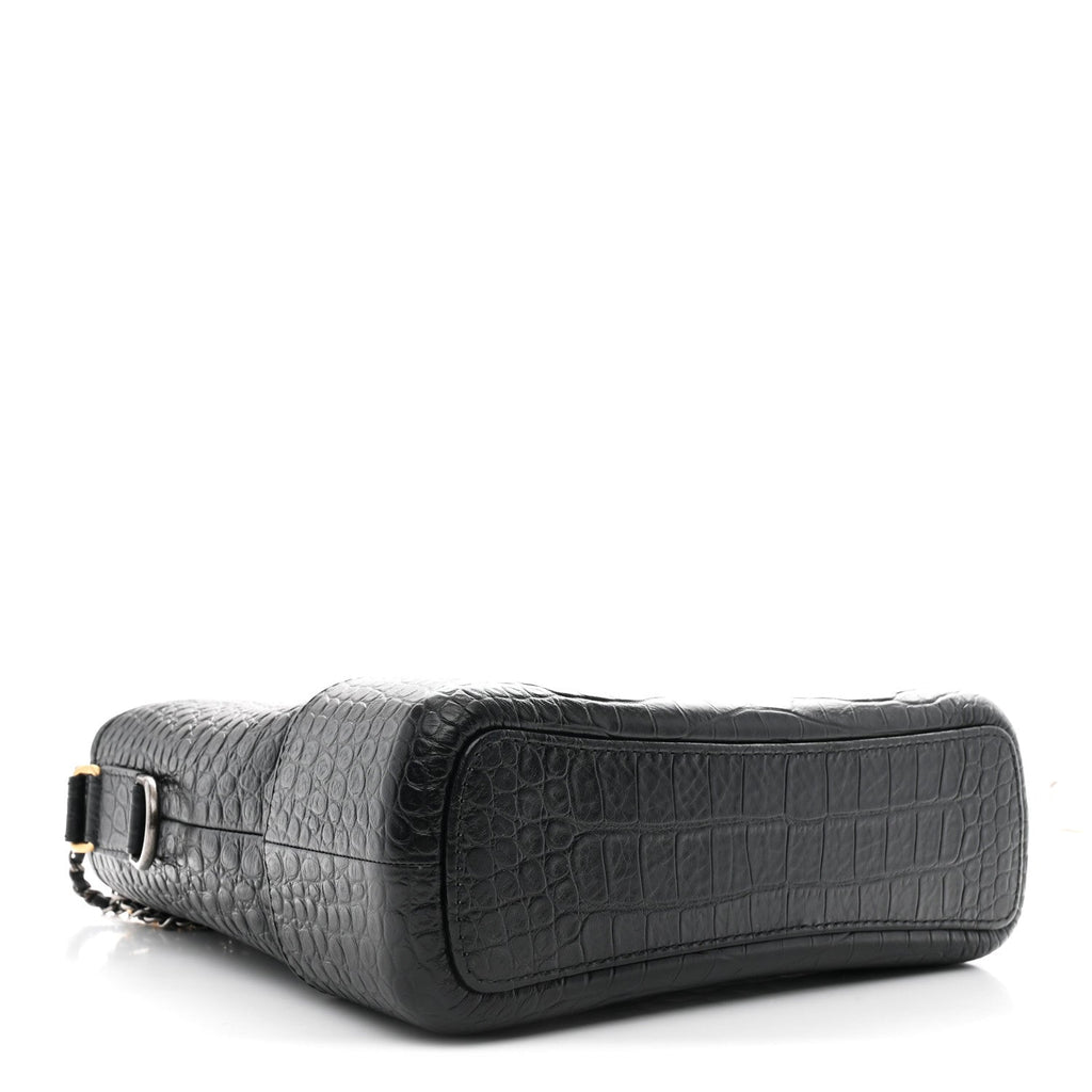 Chanel Crocodile Embossed Calfskin Medium Gabrielle Cocodile Hobo Black