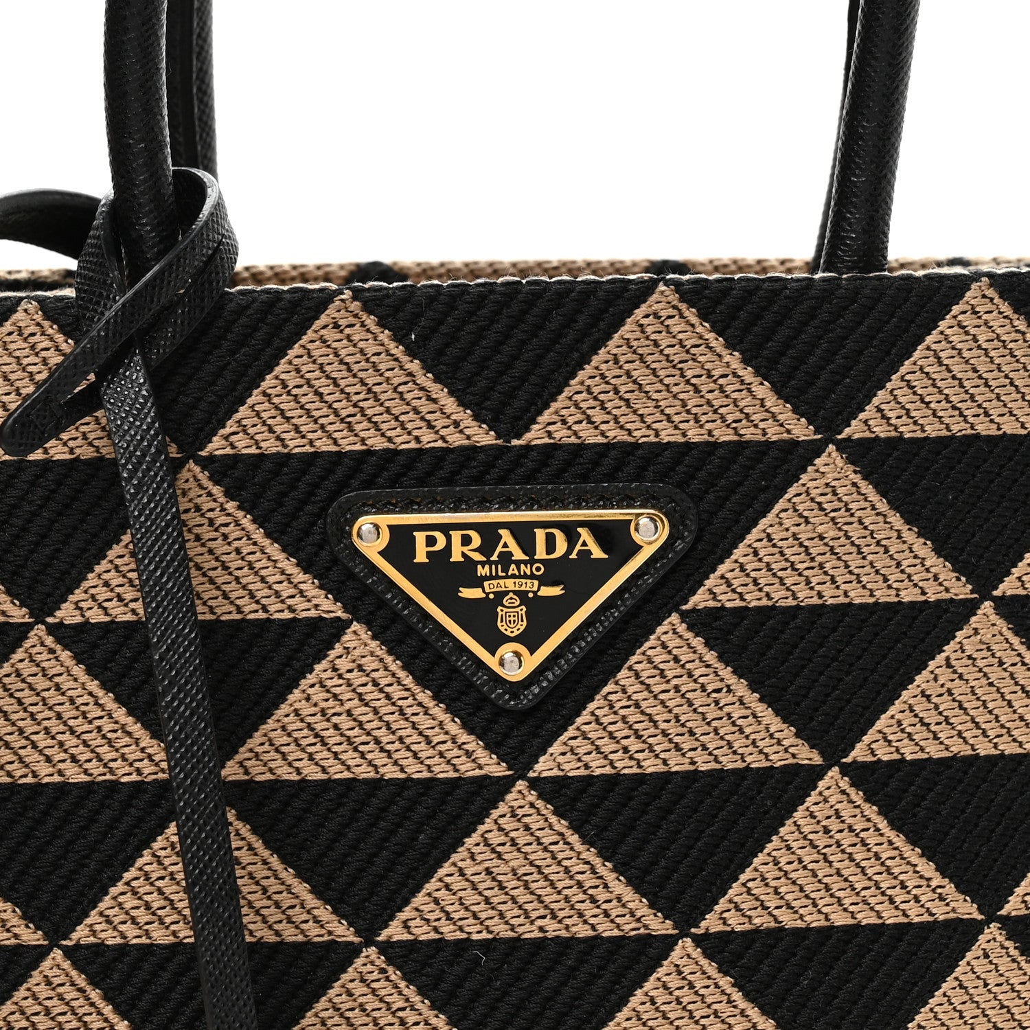 Prada Jacquard Saffiano Triangolo Symbole Embroidered Mini Tote Black Corda