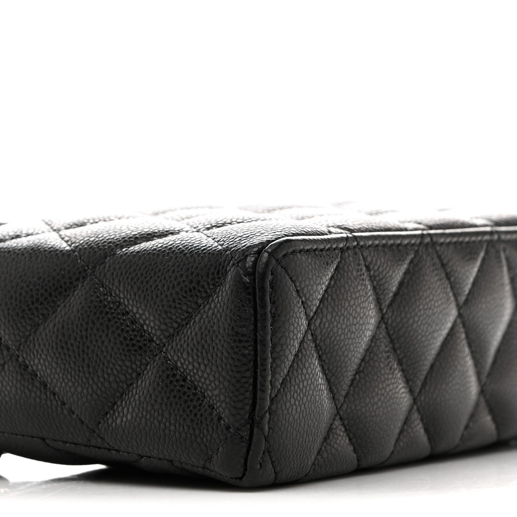 Chanel Caviar Quilted Top Handle Slim Vanity With Chain Black