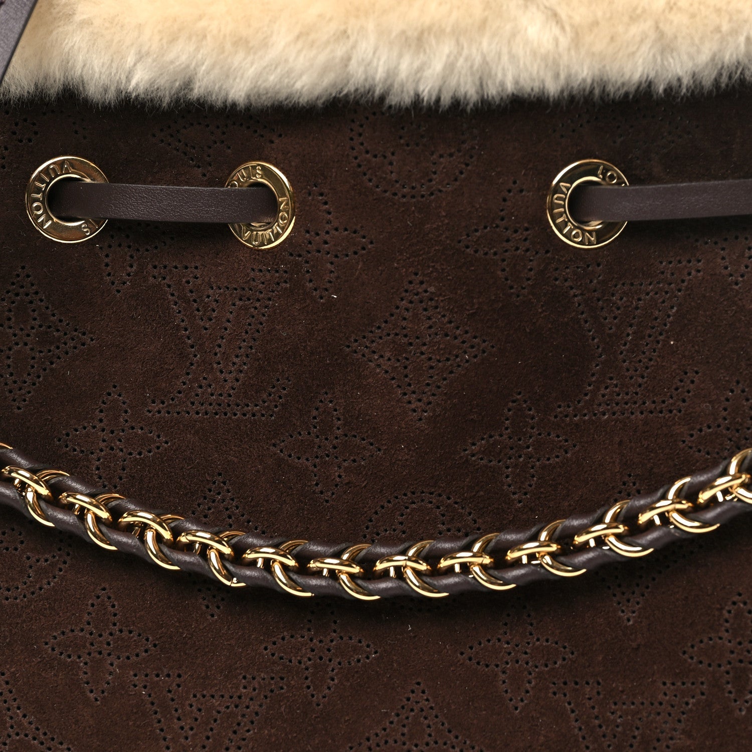 Louis Vuitton Suede Mahina Shearling Cozygram Bella Chocolate
