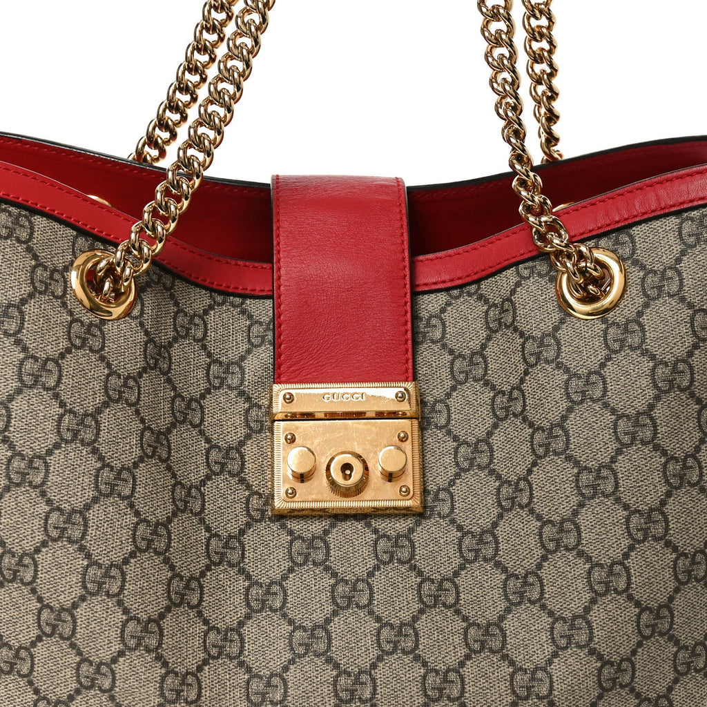 Gucci GG Supreme Monogram Medium Padlock Tote Hibiscus Red