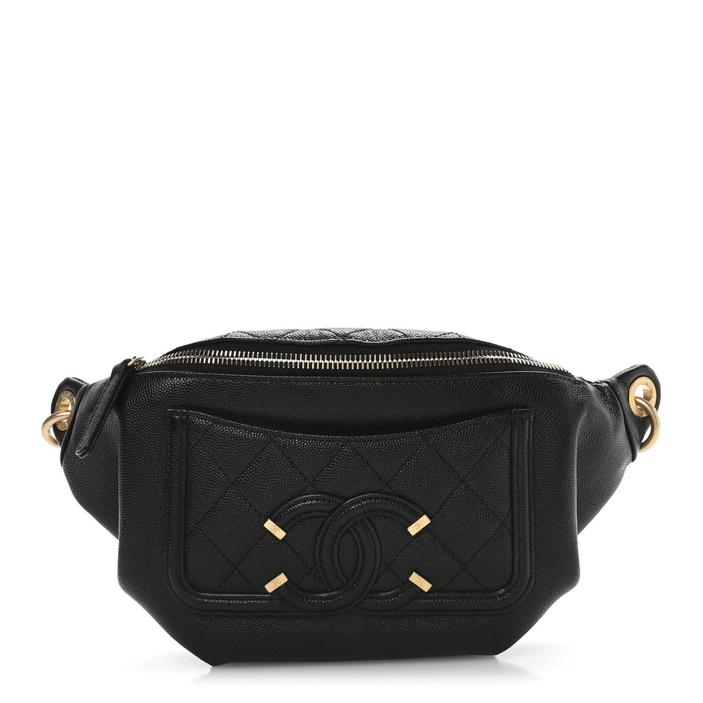 Chanel Caviar Quilted Filigree Waist Bag Black