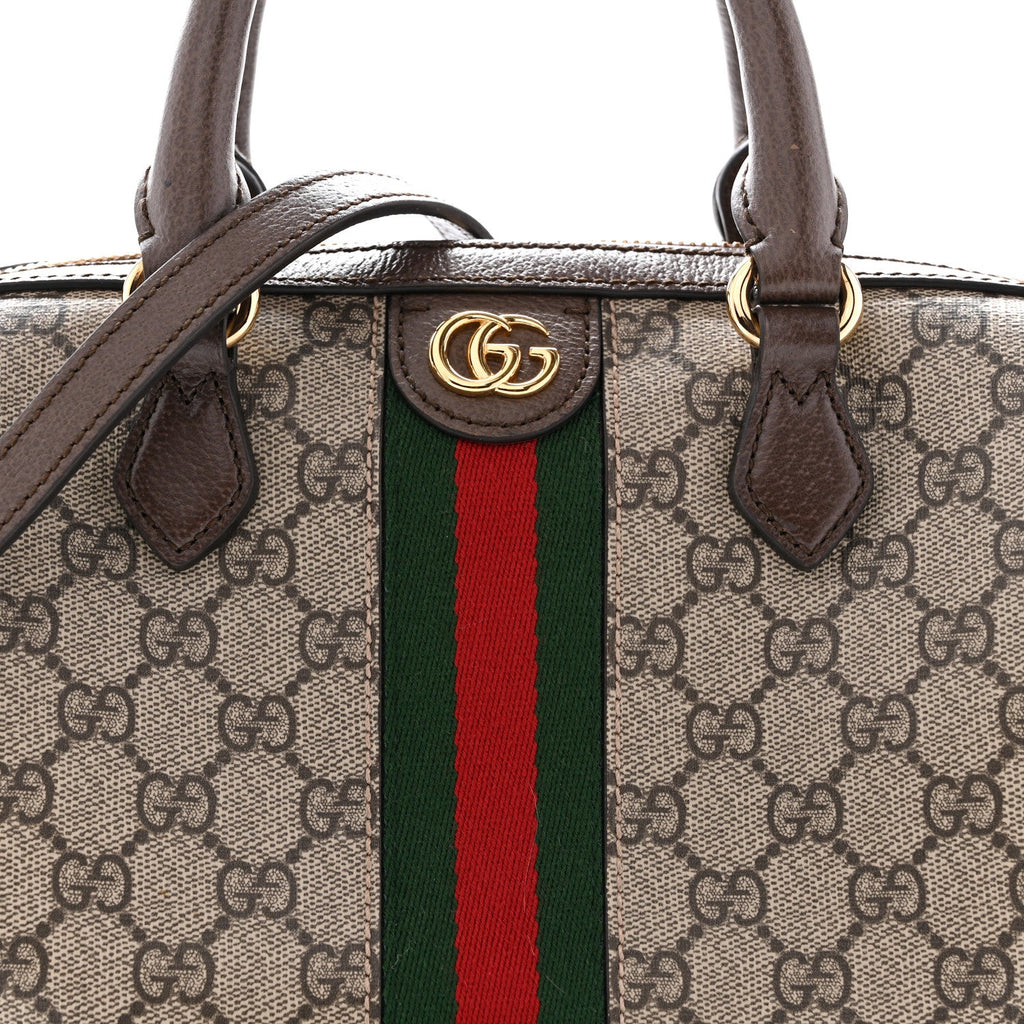 Gucci GG Supreme Monogram Web Small Ophidia Top Handle Bag Beige Ebony