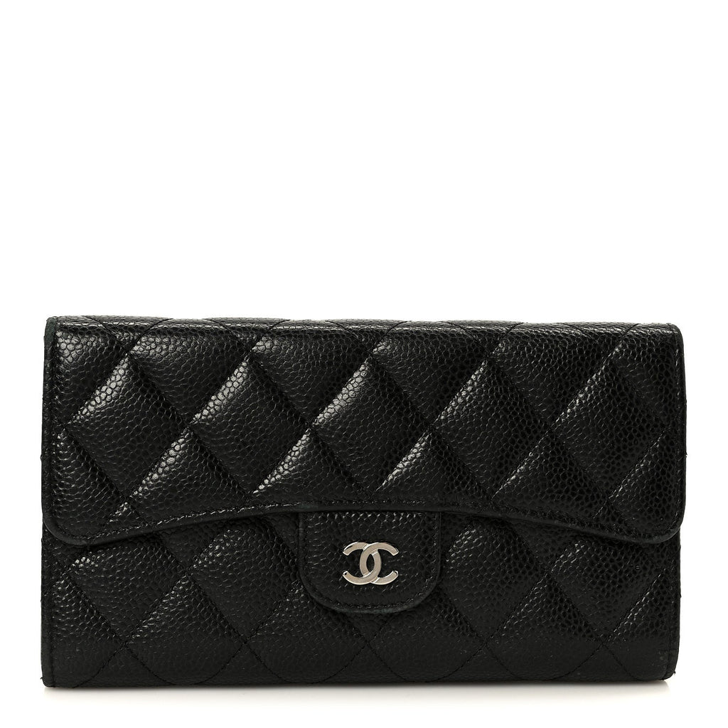 Caviar Quilted Large Flap Wallet Black