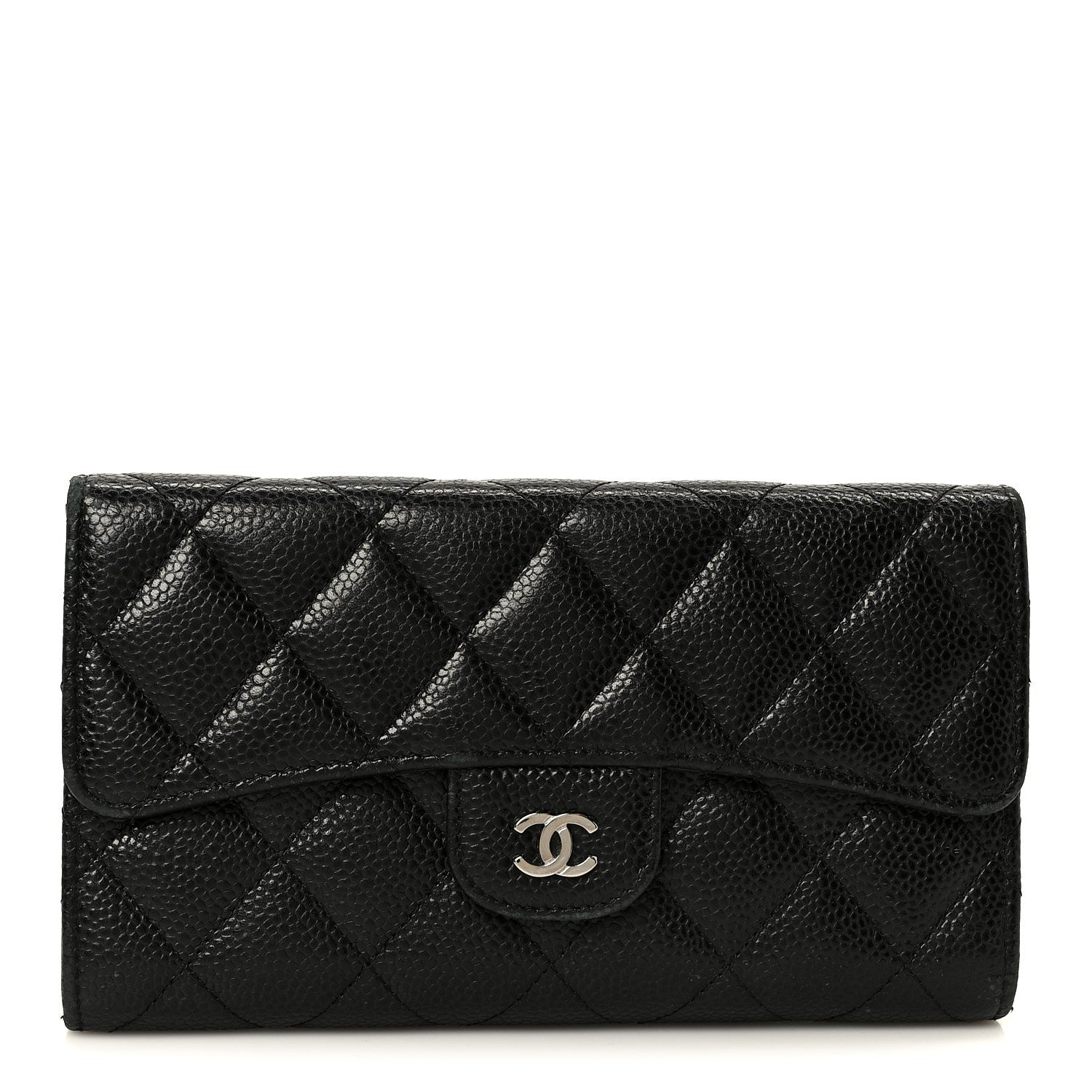 Caviar Quilted Large Flap Wallet Black
