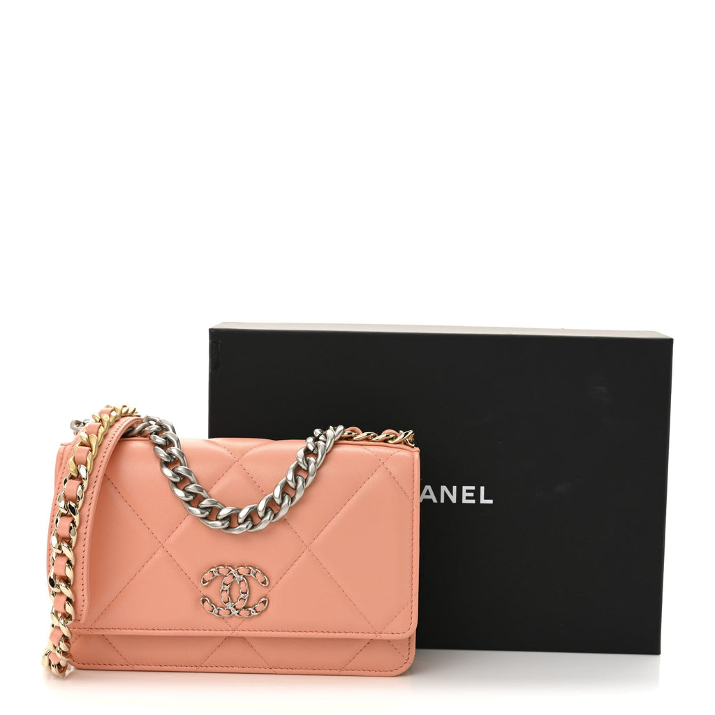 Chanel Lambskin Quilted Chanel 19 Wallet On Chain WOC Light Orange