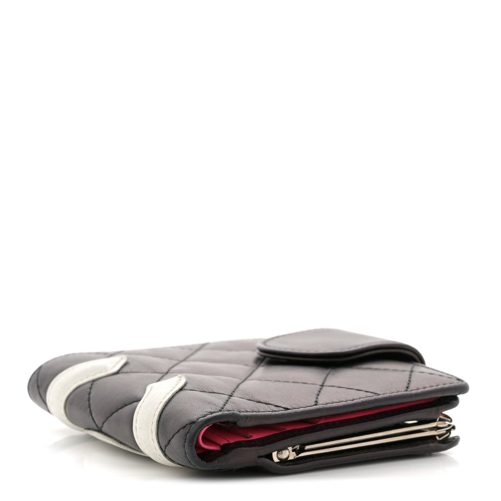 Calfskin Quilted Cambon Bi-fold Wallet Black White