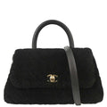 Chanel 2019 Black Mouton Chevron Coco Handle 2way Shoulder Handbag