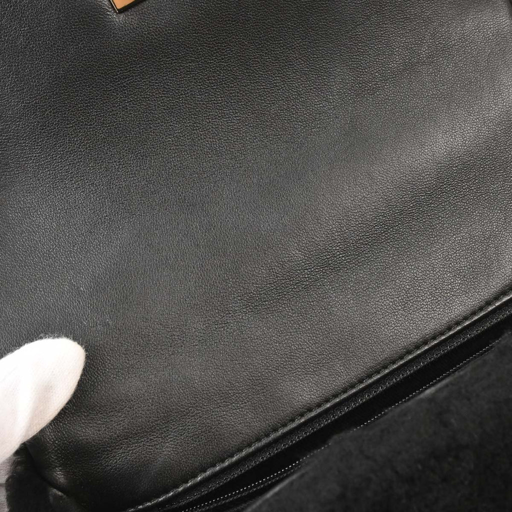 Chanel 2019 Black Mouton Chevron Coco Handle 2way Shoulder Handbag