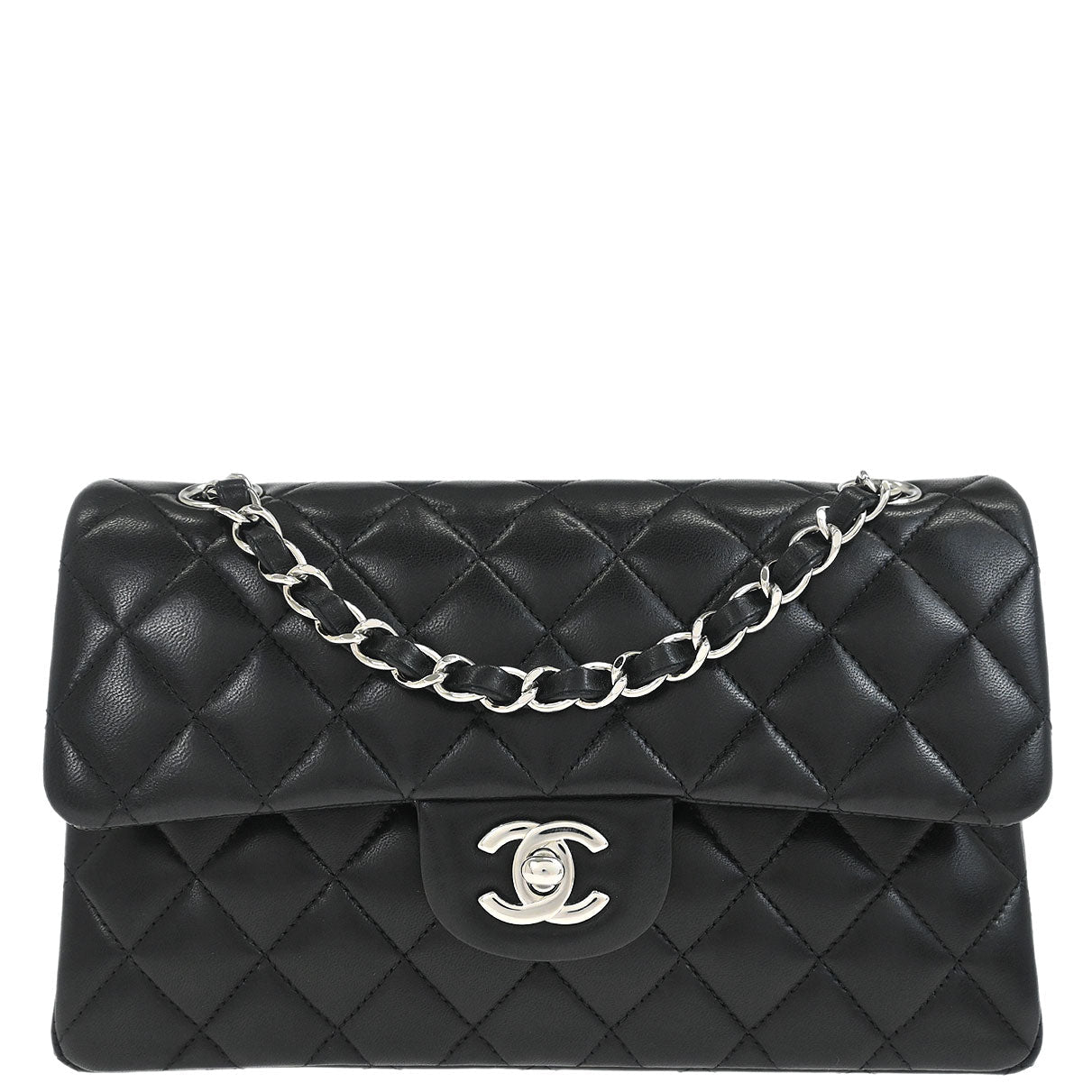 Chanel 2012 Black Lambskin Small Classic Double Flap Shoulder Bag