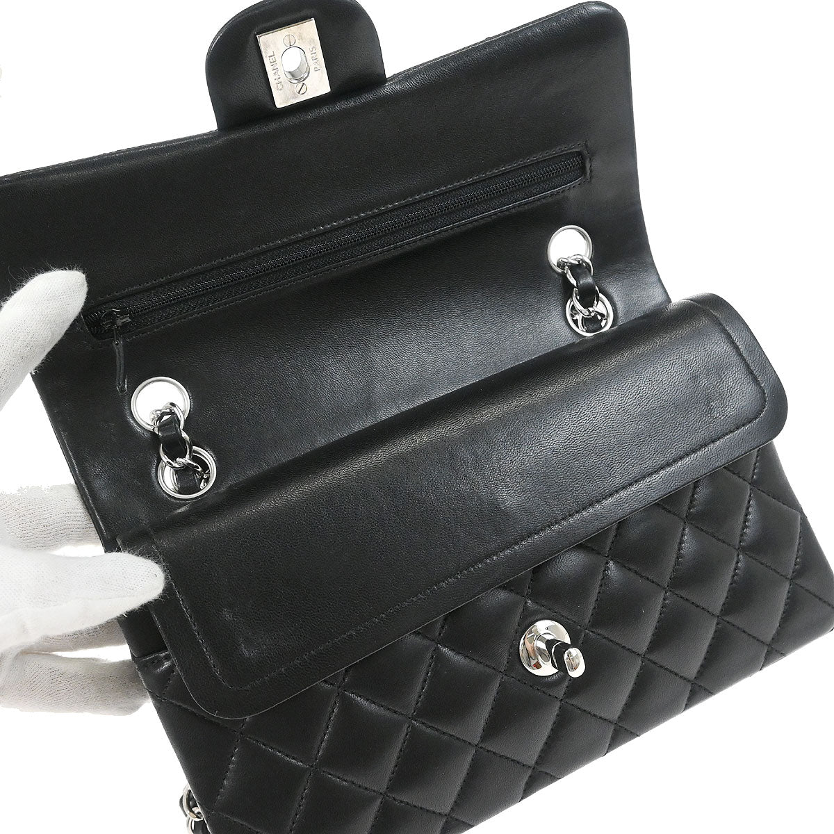 Chanel 2012 Black Lambskin Small Classic Double Flap Shoulder Bag