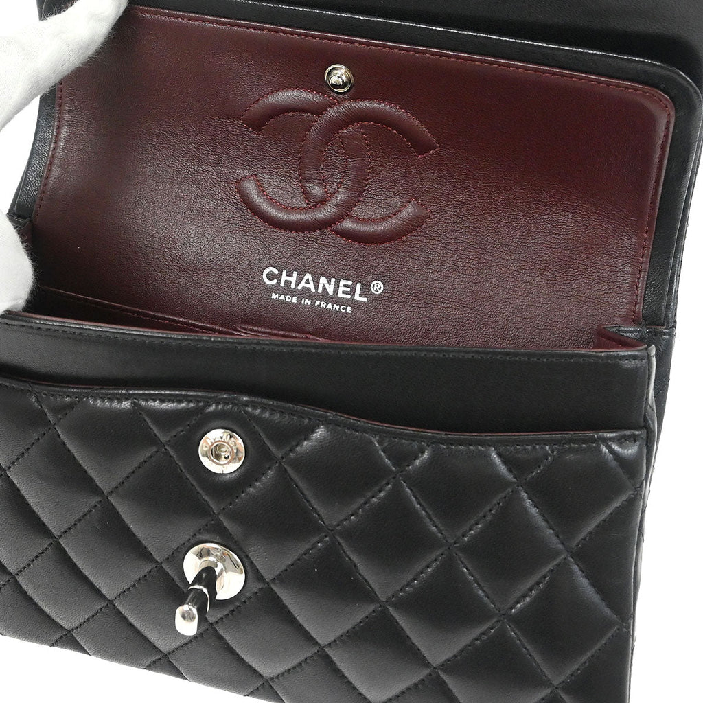 Chanel 2012 Black Lambskin Small Classic Double Flap Shoulder Bag