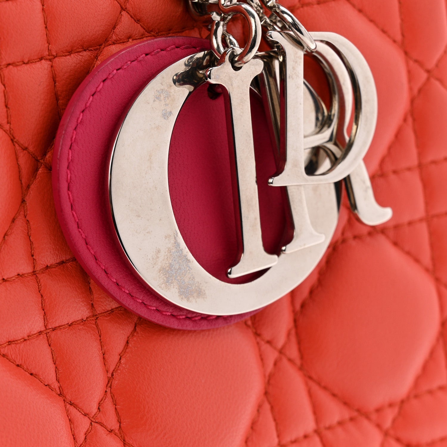 Christian Dior Lambskin Cannage Medium Bi-Color Lady Dior Orange Fuchsia