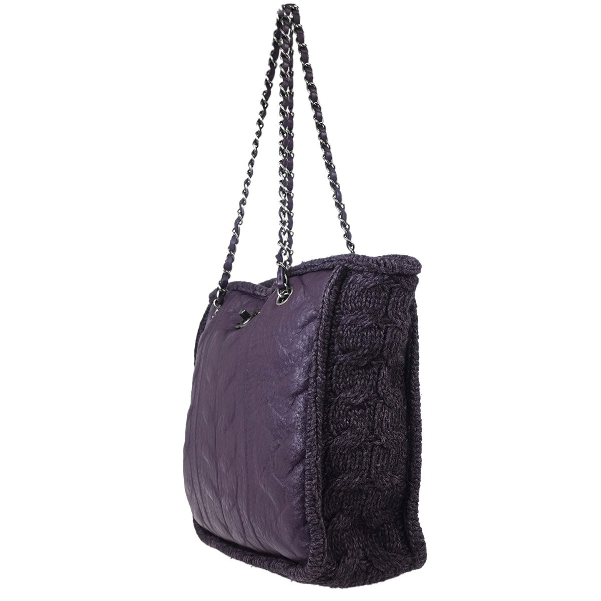 Chanel 2013-2014 Purple Lambskin Knit Tote Handbag
