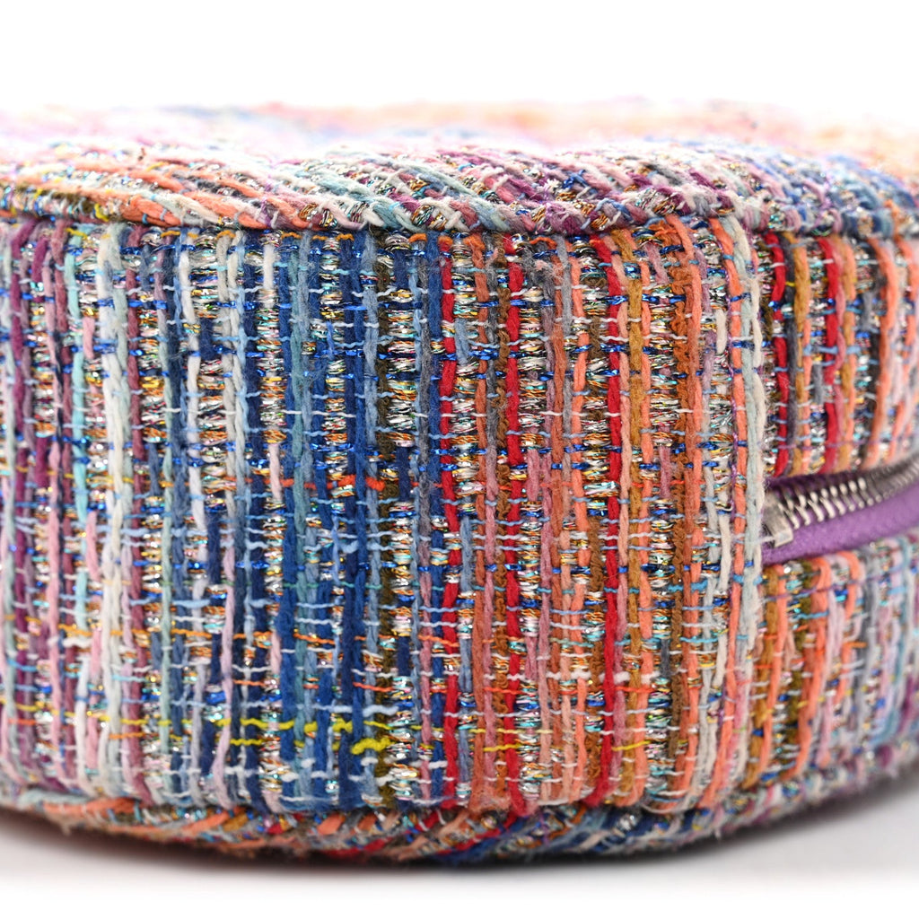 Chanel Tweed Quilted Round Clutch With Chain Blue Pink Orange