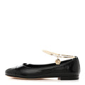 Chanel Shiny Lambskin Pearl Cap Toe Ankle Chain Ballerina Flats 39 Black