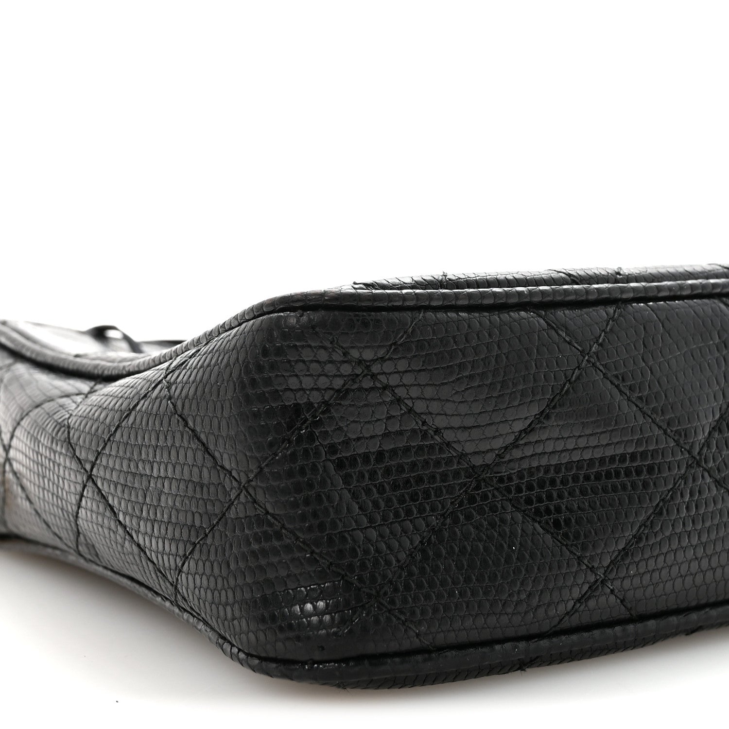 Chanel Lizard Diamond Quilted Tassel Camera Case Black