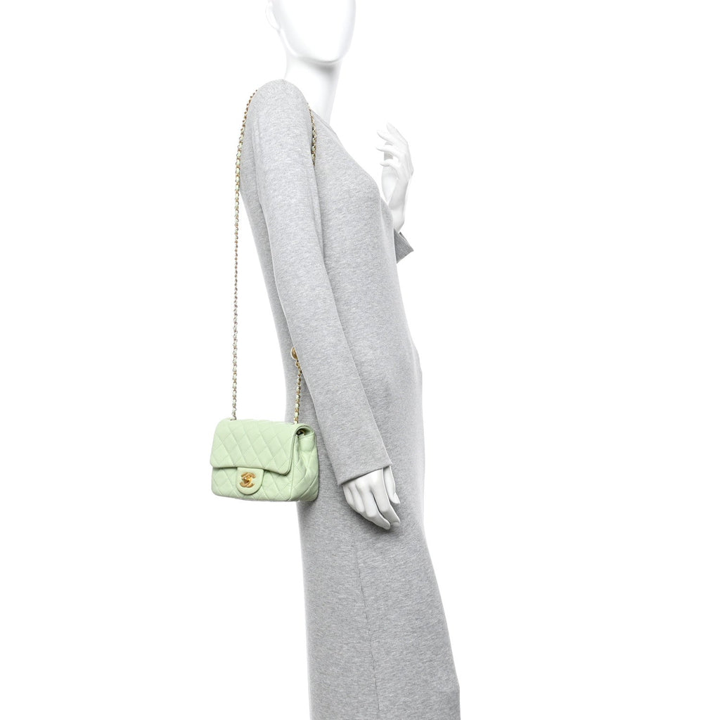 Chanel Lambskin Quilted Mini Pearl Crush Flap Light Green
