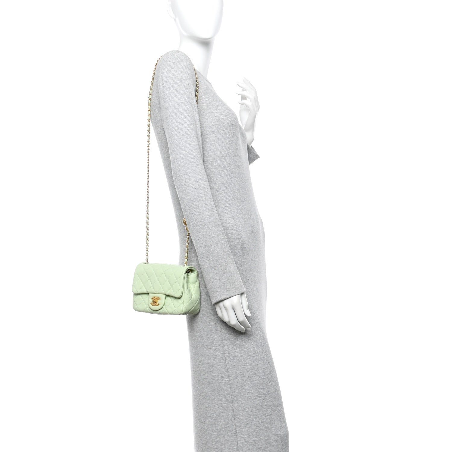 Chanel Lambskin Quilted Mini Pearl Crush Flap Light Green