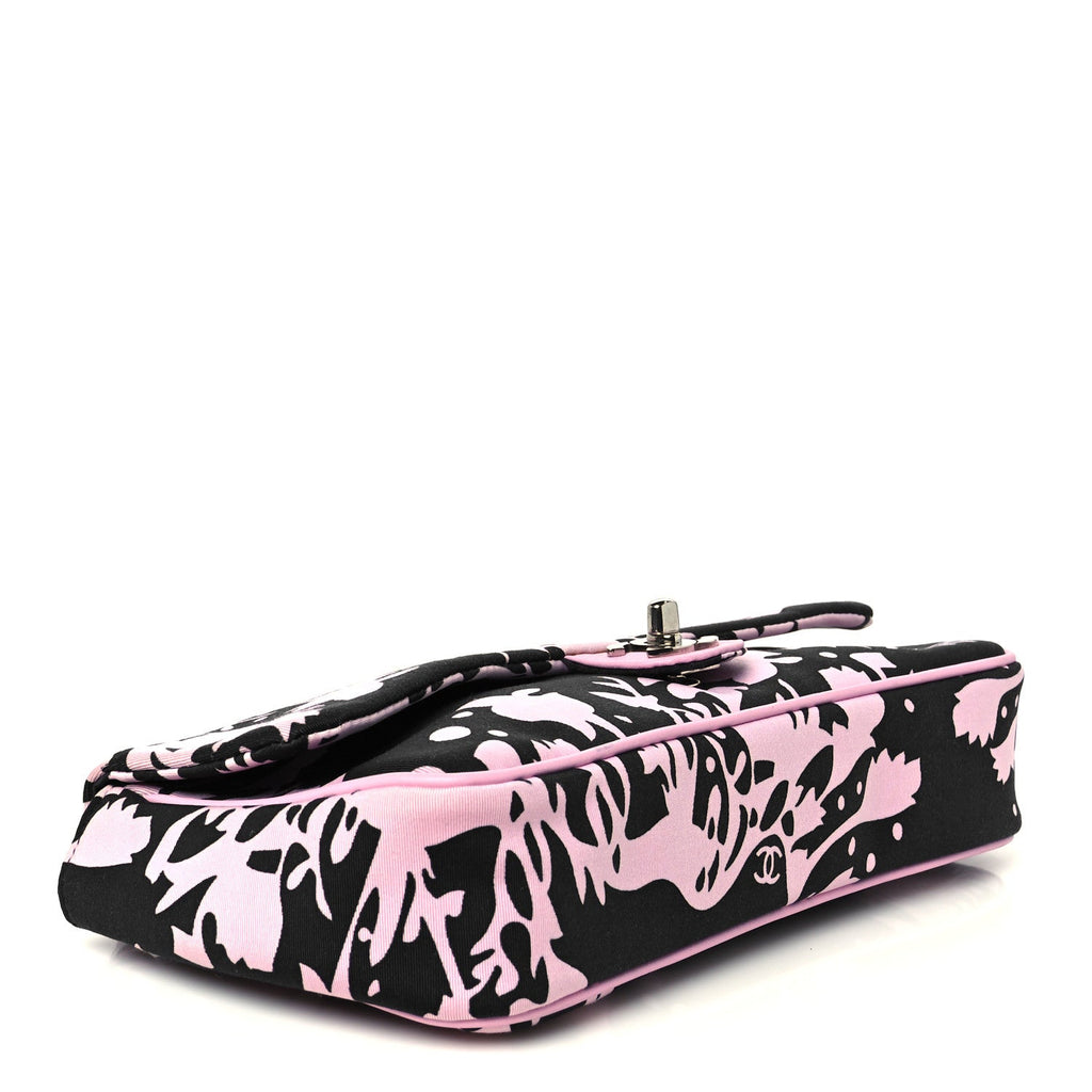 Chanel Printed Fabric East West Flap Black Pink
